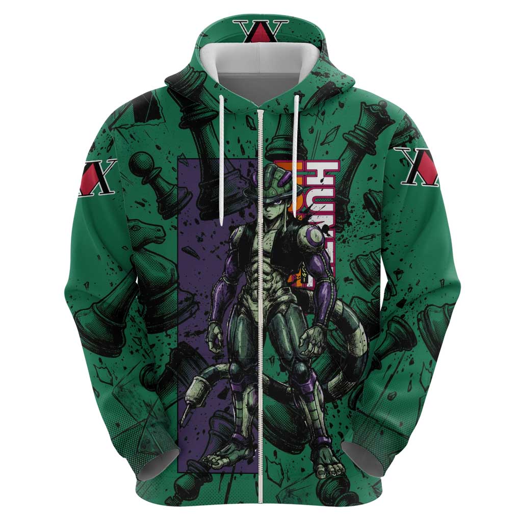 Meruem Chess Theme Hoodie with Dark Aura and Strategic Anime Artwork Design - The Mazicc