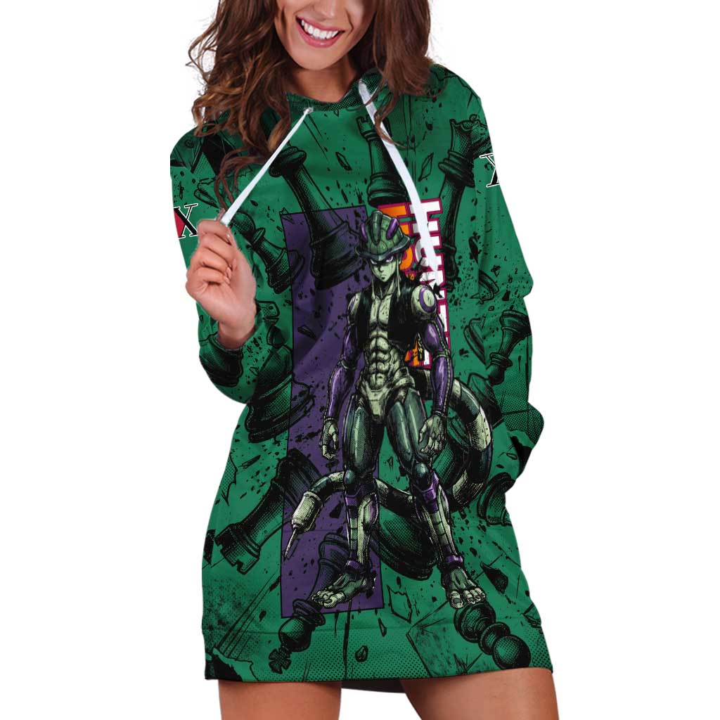 Meruem Chess Theme Hoodie Dress with Dark Aura and Strategic Anime Artwork Design - The Mazicc