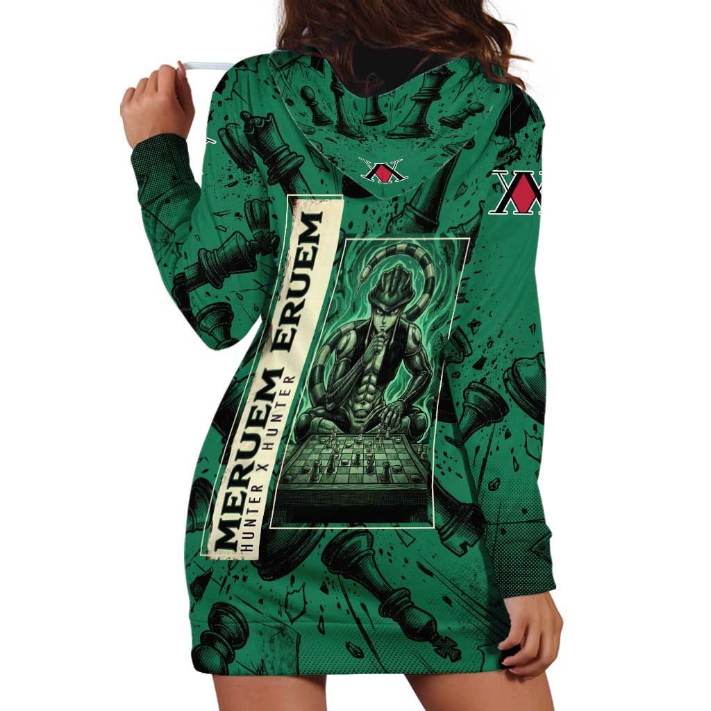 Meruem Chess Theme Hoodie Dress with Dark Aura and Strategic Anime Artwork Design - The Mazicc
