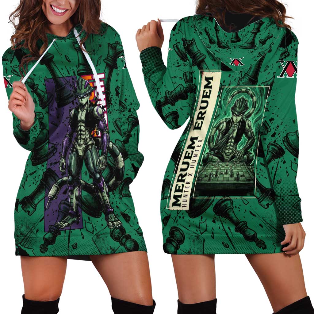 Meruem Chess Theme Hoodie Dress with Dark Aura and Strategic Anime Artwork Design - The Mazicc