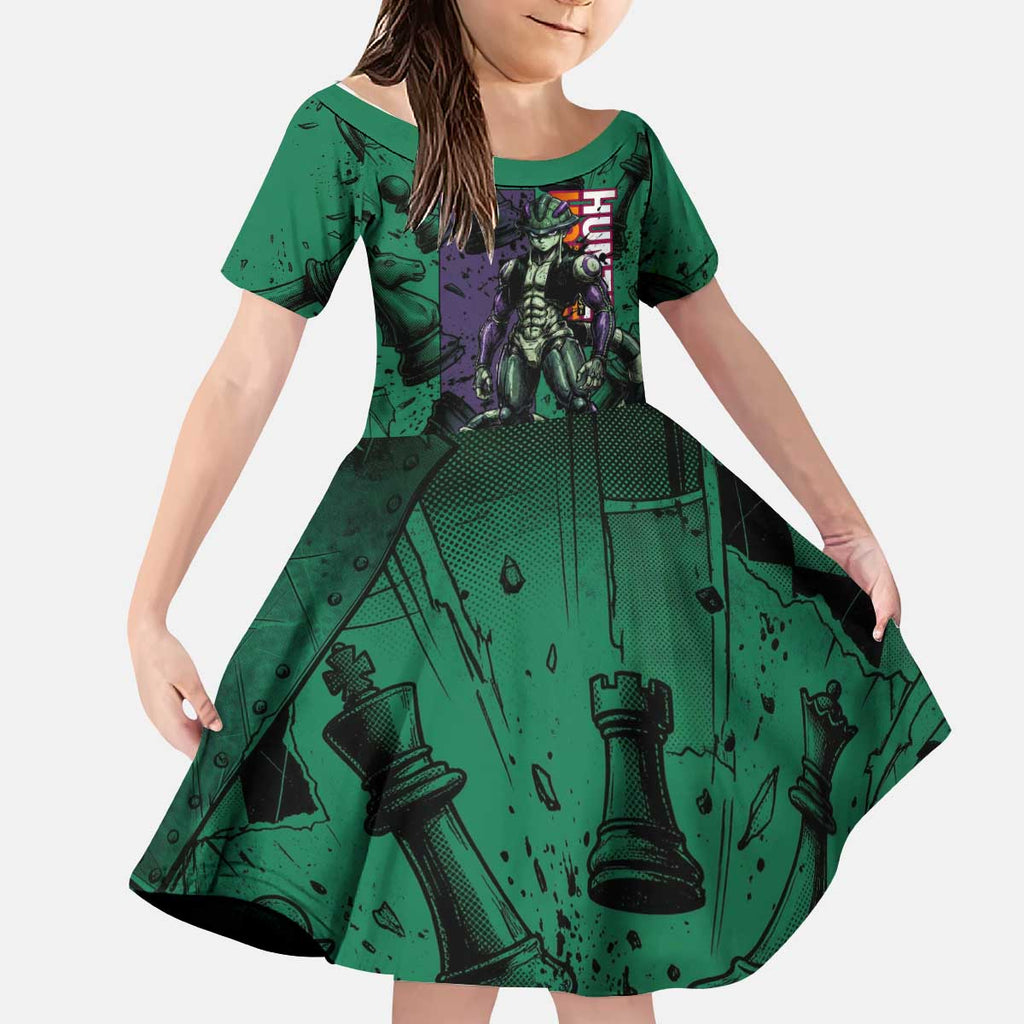 Meruem Chess Theme Kid Short Sleeve Dress with Dark Aura and Strategic Anime Artwork Design - The Mazicc