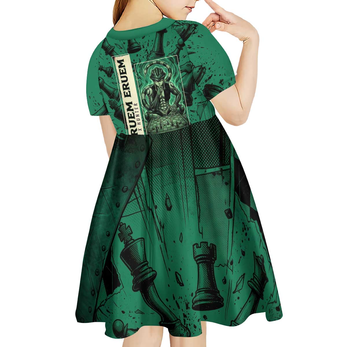 Meruem Chess Theme Kid Short Sleeve Dress with Dark Aura and Strategic Anime Artwork Design - The Mazicc