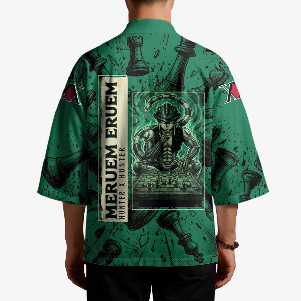 Meruem Chess Theme Kimono with Dark Aura and Strategic Anime Artwork Design - The Mazicc