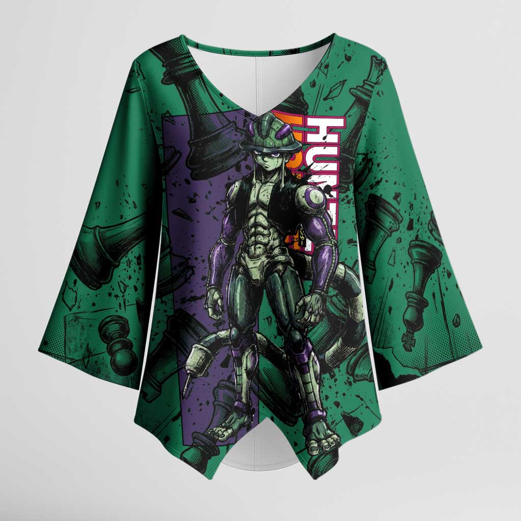 Meruem Chess Theme Kimono Sleeve Blouse with Dark Aura and Strategic Anime Artwork Design - The Mazicc