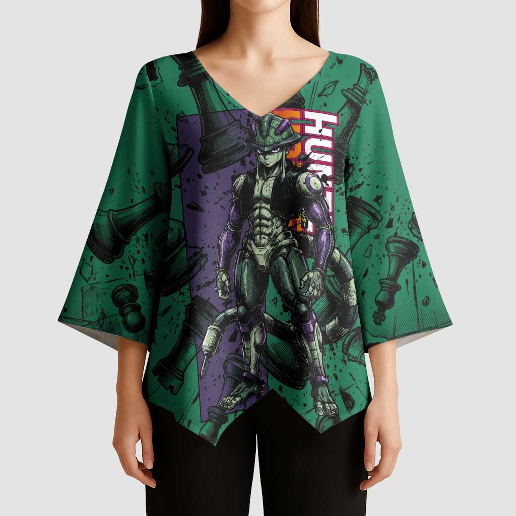 Meruem Chess Theme Kimono Sleeve Blouse with Dark Aura and Strategic Anime Artwork Design - The Mazicc