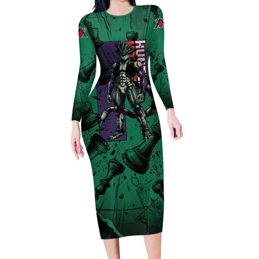 Meruem Chess Theme Long Sleeve Bodycon Dress with Dark Aura and Strategic Anime Artwork Design - The Mazicc