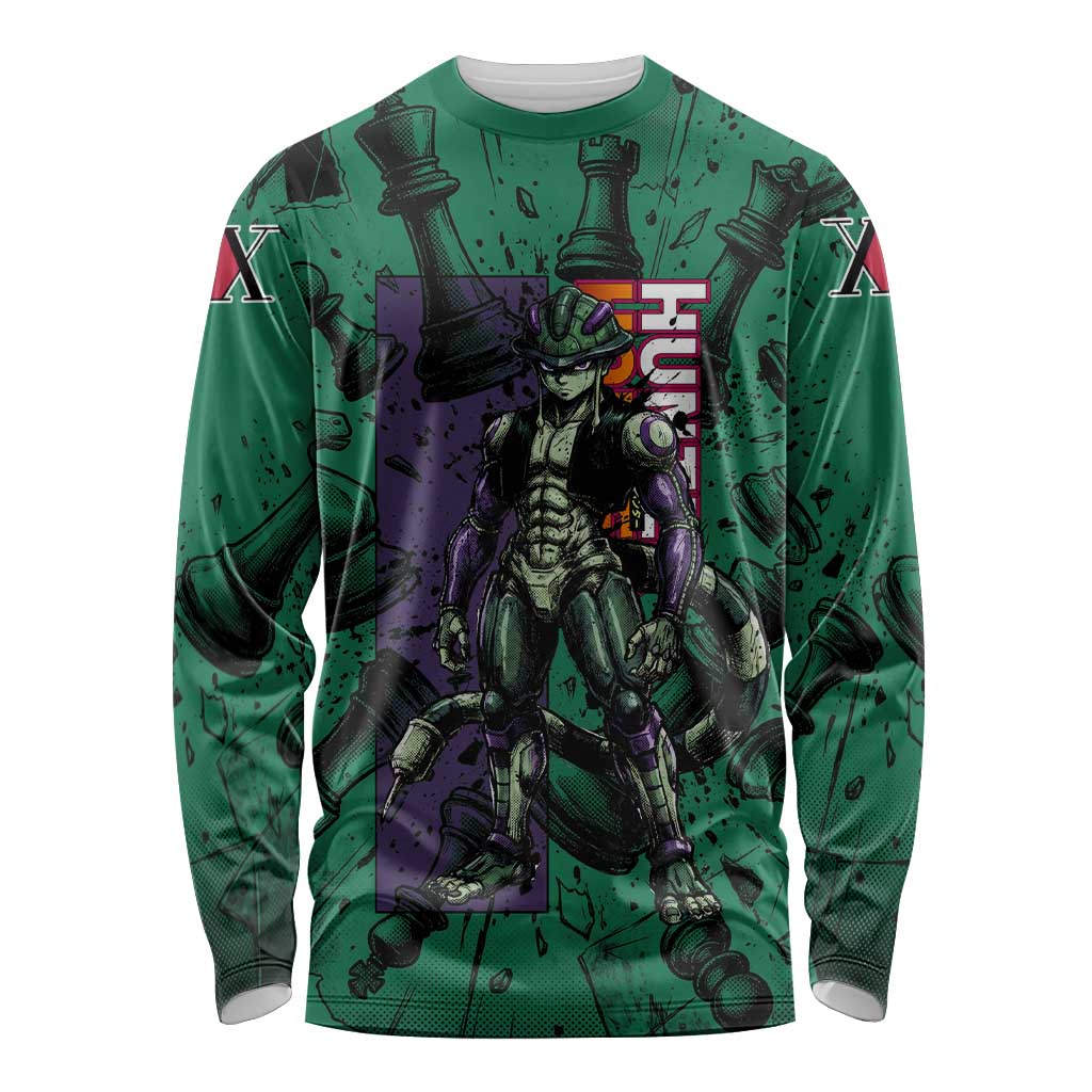 Meruem Chess Theme Long Sleeve Shirt with Dark Aura and Strategic Anime Artwork Design - The Mazicc