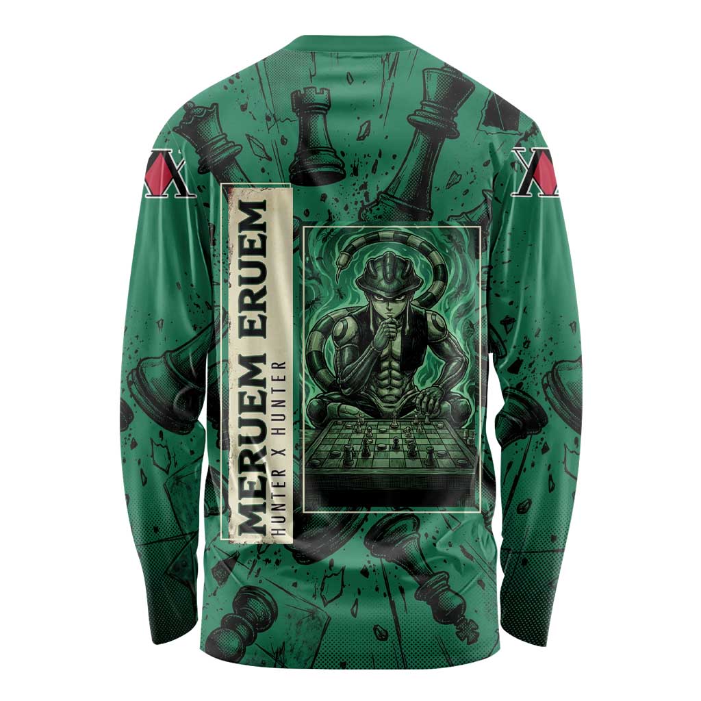 Meruem Chess Theme Long Sleeve Shirt with Dark Aura and Strategic Anime Artwork Design - The Mazicc