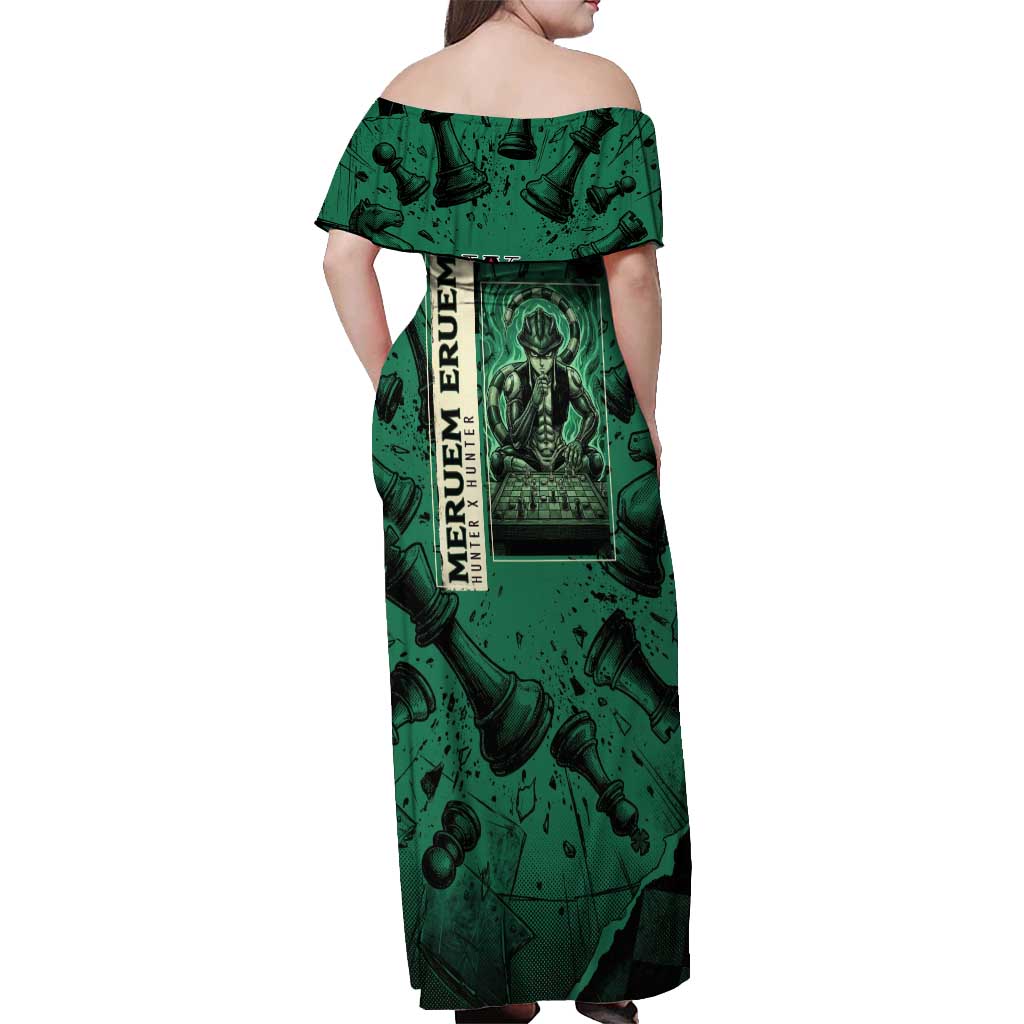 Meruem Chess Theme Off Shoulder Maxi Dress with Dark Aura and Strategic Anime Artwork Design - The Mazicc