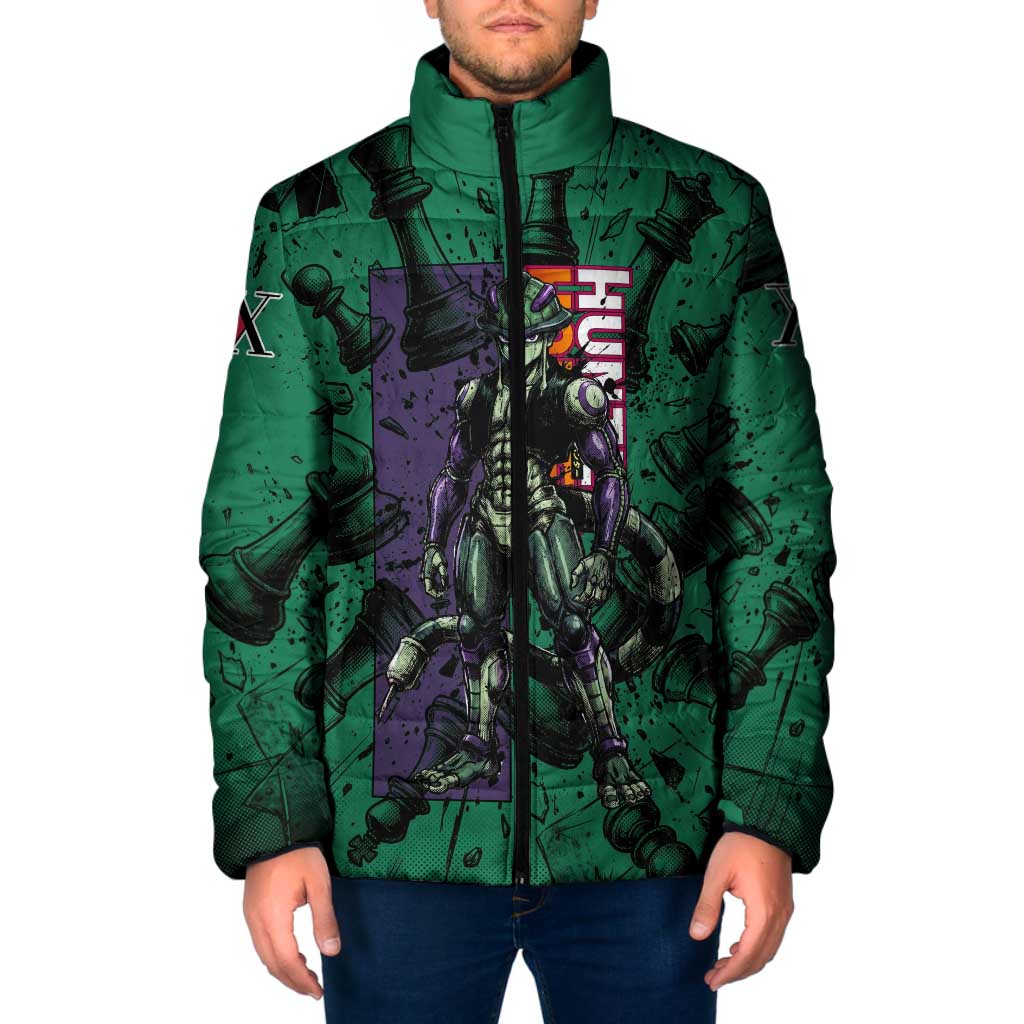 Meruem Chess Theme Padded Jacket with Dark Aura and Strategic Anime Artwork Design - The Mazicc
