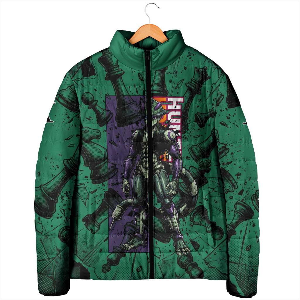 Meruem Chess Theme Padded Jacket with Dark Aura and Strategic Anime Artwork Design - The Mazicc