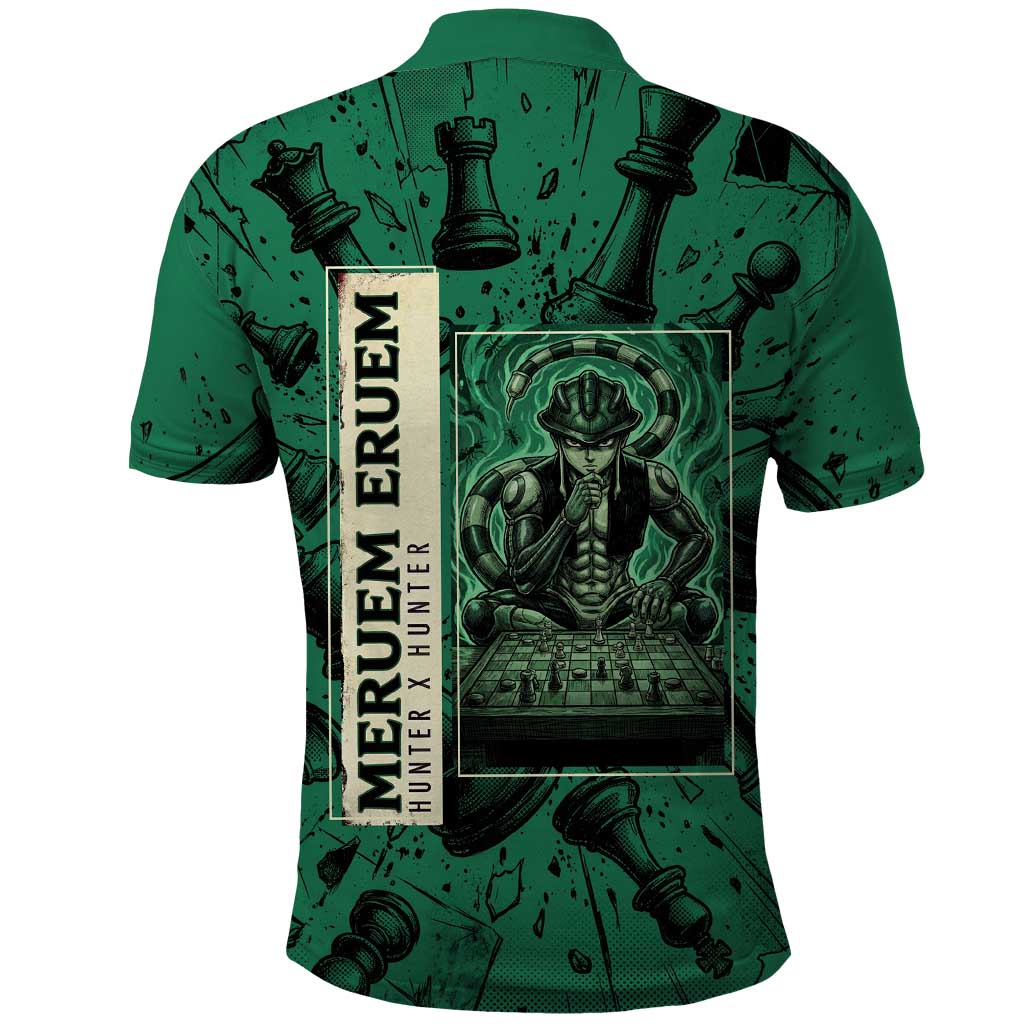 Meruem Chess Theme Polo Shirt with Dark Aura and Strategic Anime Artwork Design - The Mazicc