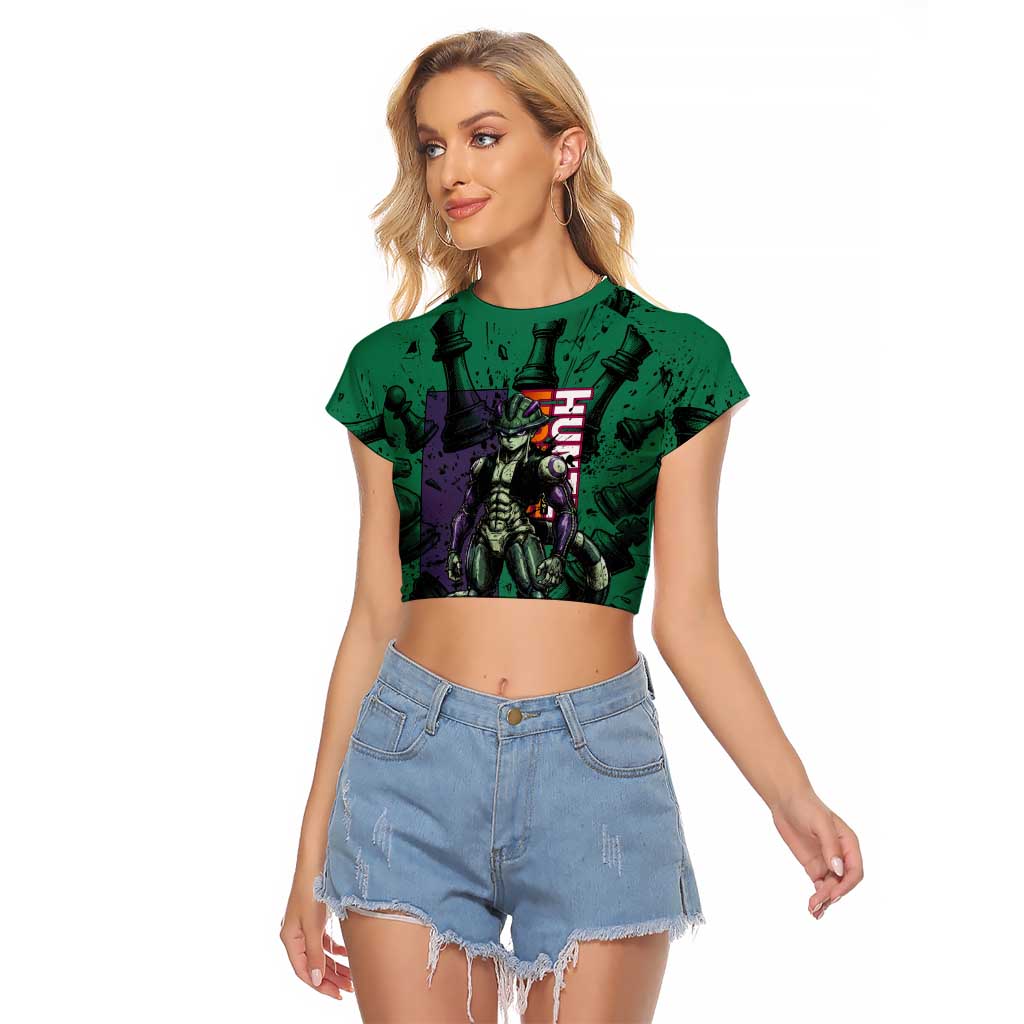 Meruem Chess Theme Raglan Cropped T Shirt with Dark Aura and Strategic Anime Artwork Design - The Mazicc
