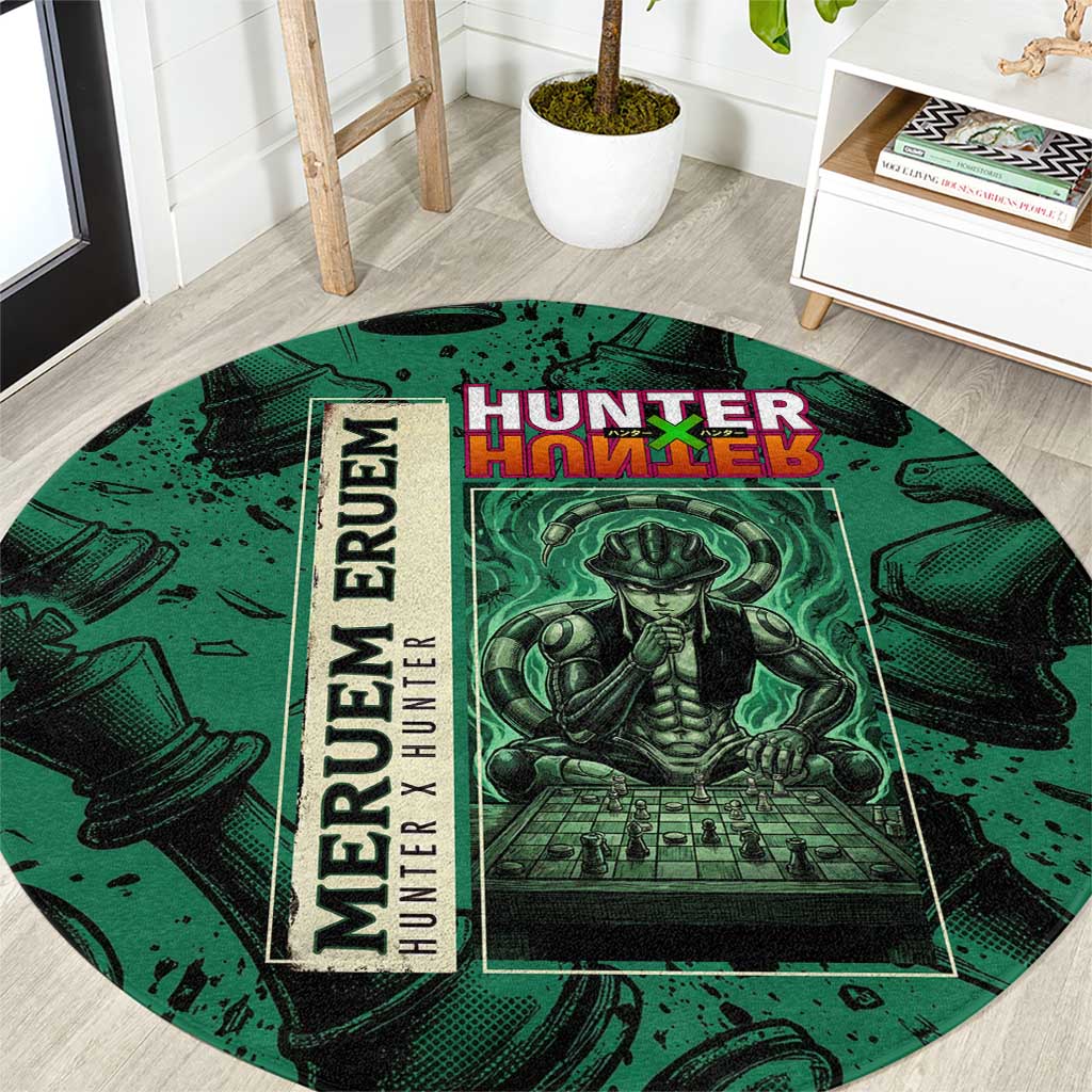 Meruem Chess Theme Round Carpet with Dark Aura and Strategic Anime Artwork Design - The Mazicc