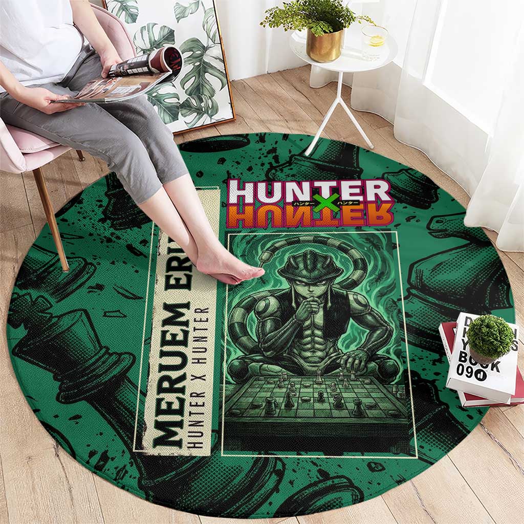 Meruem Chess Theme Round Carpet with Dark Aura and Strategic Anime Artwork Design - The Mazicc