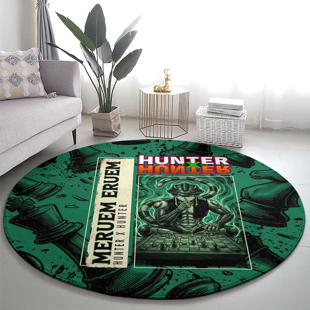 Meruem Chess Theme Round Carpet with Dark Aura and Strategic Anime Artwork Design - The Mazicc