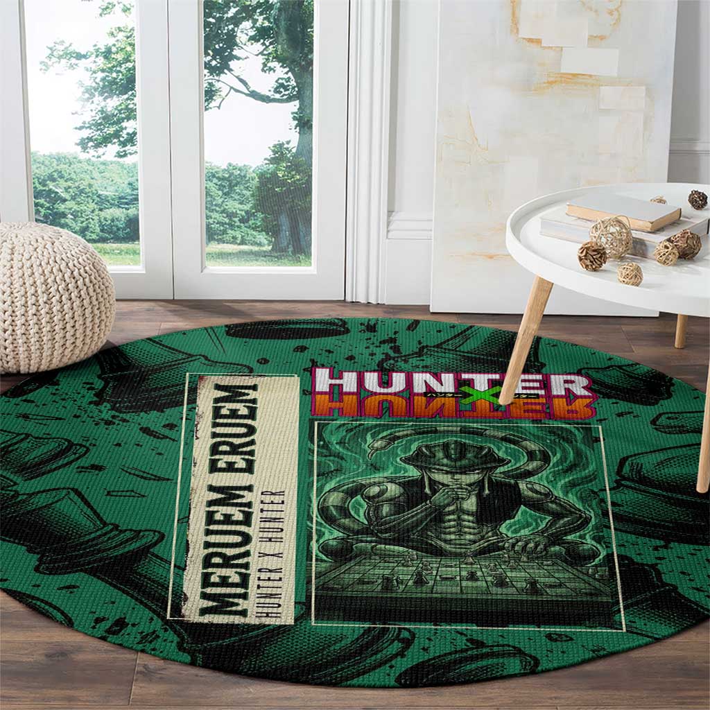 Meruem Chess Theme Round Carpet with Dark Aura and Strategic Anime Artwork Design - The Mazicc