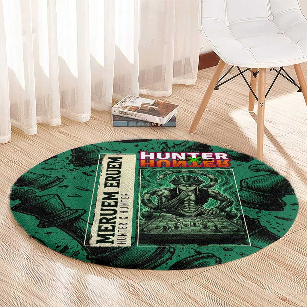 Meruem Chess Theme Round Carpet with Dark Aura and Strategic Anime Artwork Design - The Mazicc