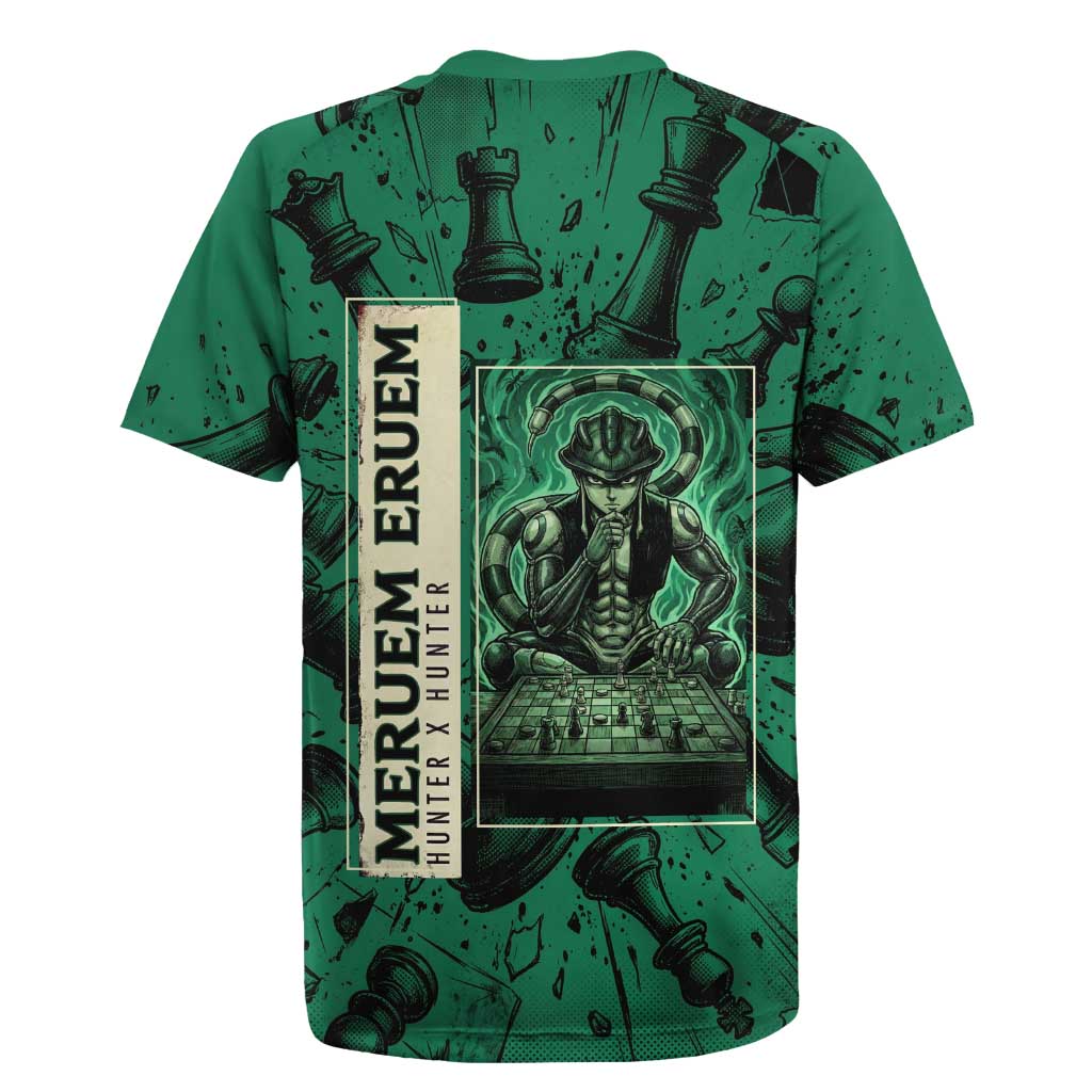 Meruem Chess Theme Rugby Jersey with Dark Aura and Strategic Anime Artwork Design - The Mazicc