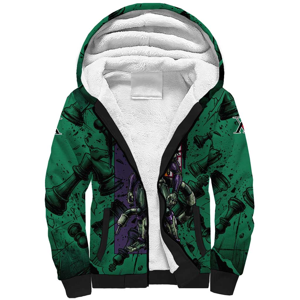 Meruem Chess Theme Sherpa Hoodie with Dark Aura and Strategic Anime Artwork Design - The Mazicc
