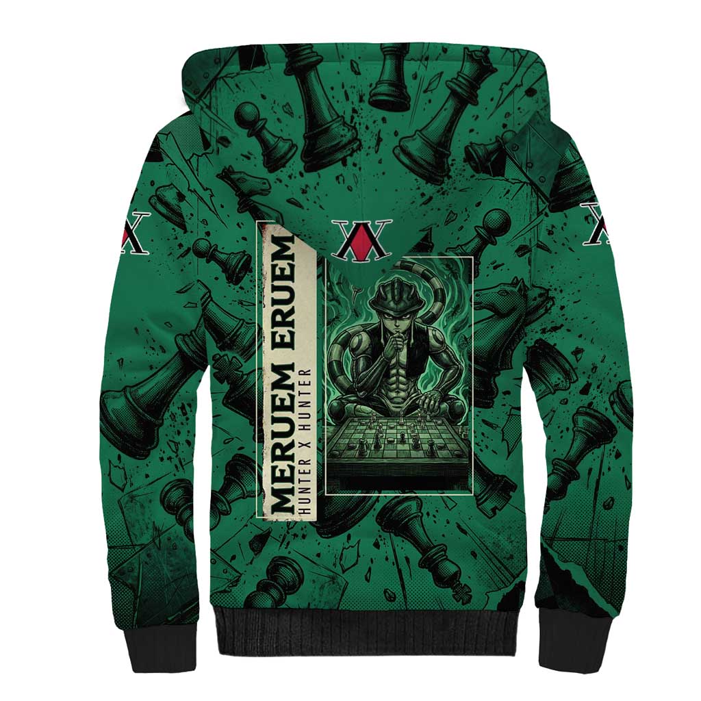 Meruem Chess Theme Sherpa Hoodie with Dark Aura and Strategic Anime Artwork Design - The Mazicc