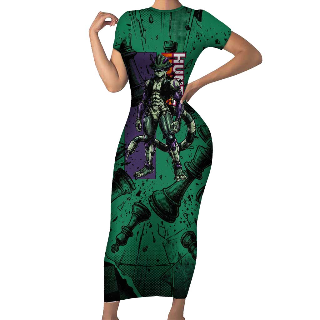 Meruem Chess Theme Short Sleeve Bodycon Dress with Dark Aura and Strategic Anime Artwork Design - The Mazicc