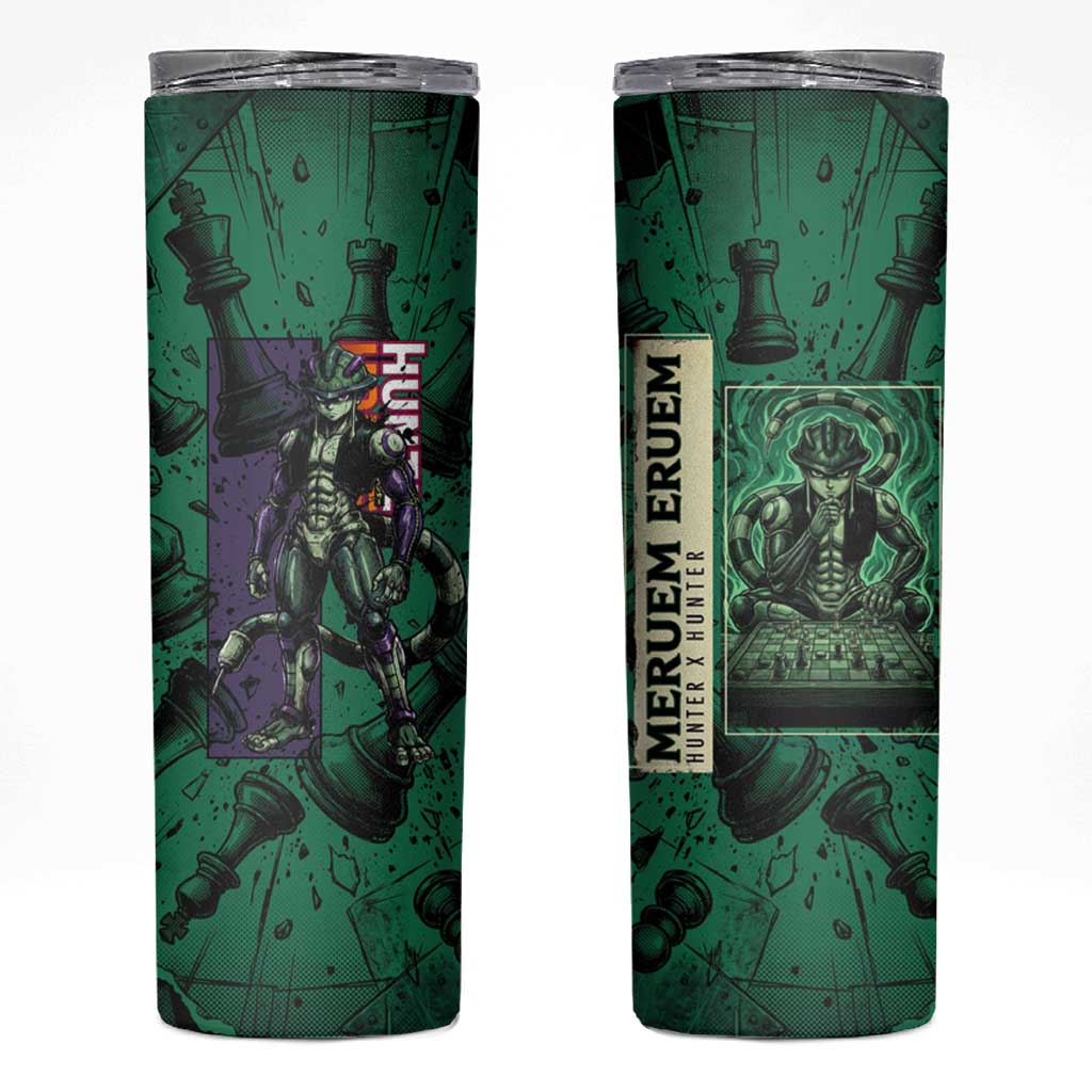 Meruem Chess Theme Skinny Tumbler with Dark Aura and Strategic Anime Artwork Design - The Mazicc