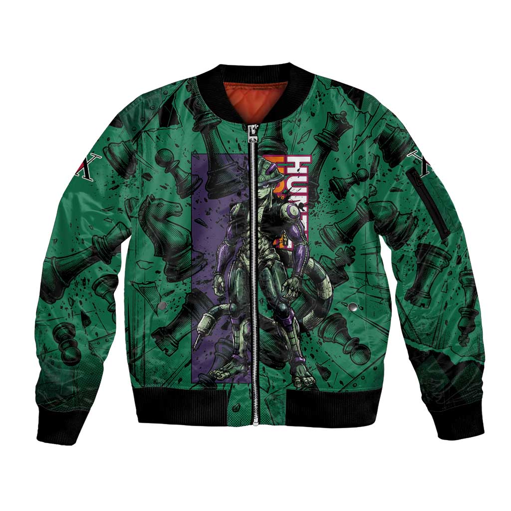 Meruem Chess Theme Sleeve Zip Bomber Jacket with Dark Aura and Strategic Anime Artwork Design - The Mazicc