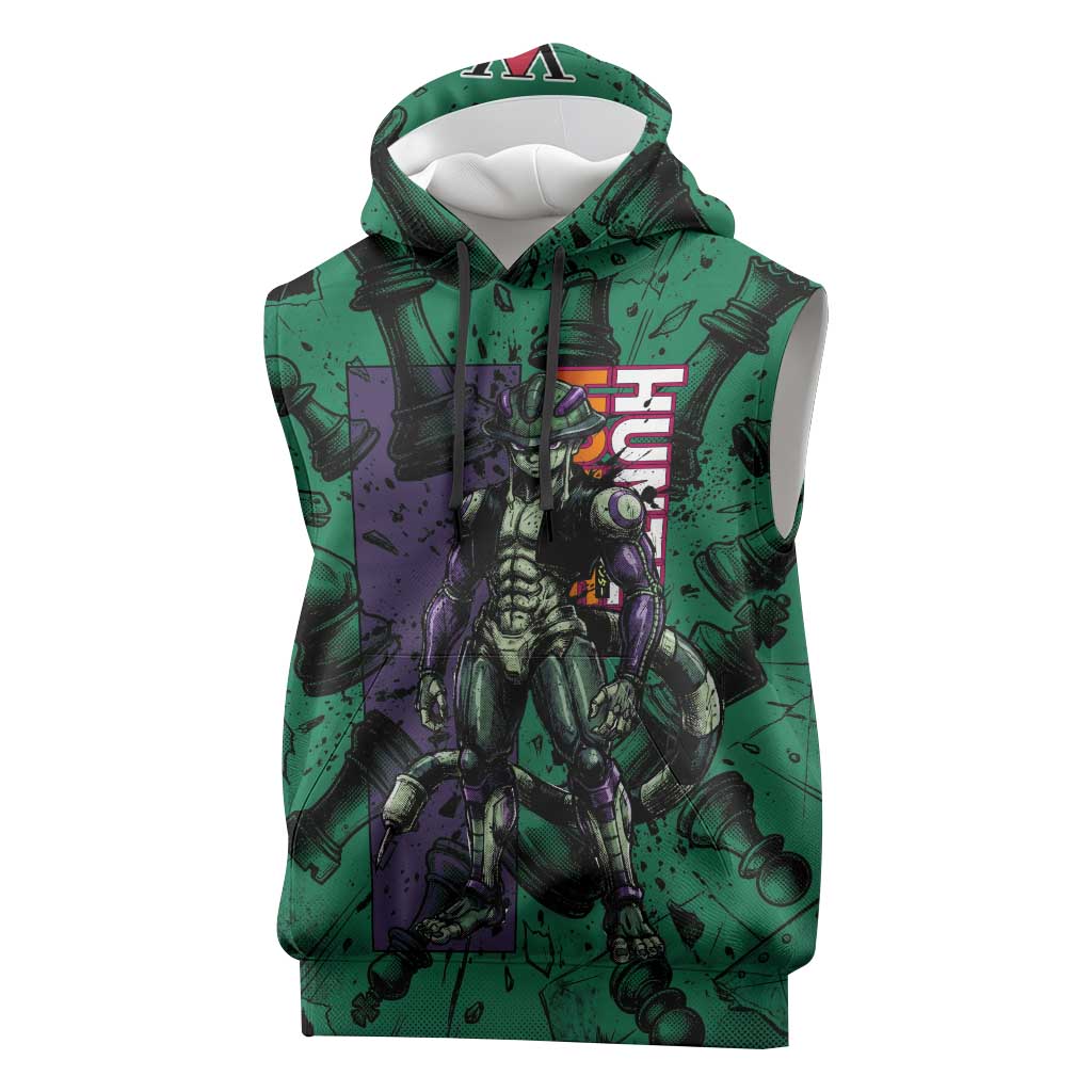 Meruem Chess Theme Sleeveless Hoodie with Dark Aura and Strategic Anime Artwork Design - The Mazicc