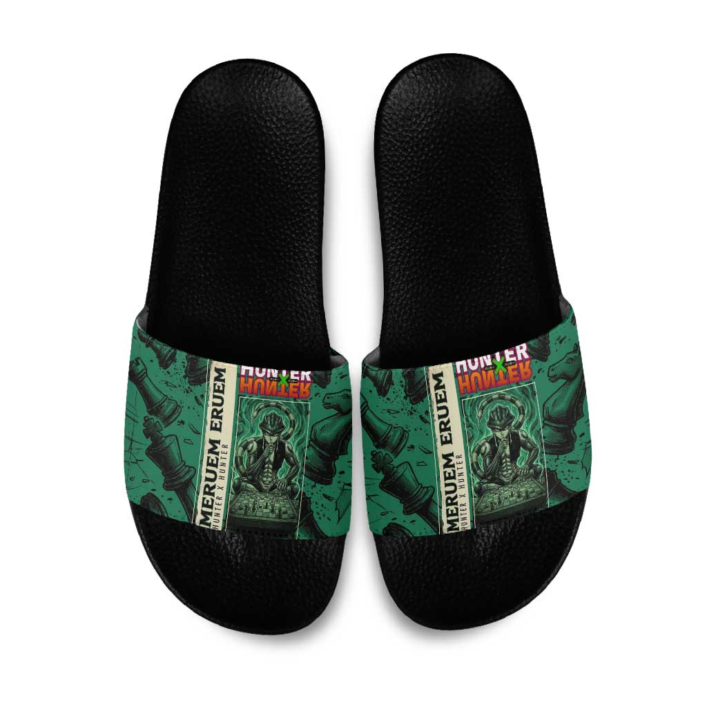 Meruem Chess Theme Slide Sandals with Dark Aura and Strategic Anime Artwork Design - The Mazicc