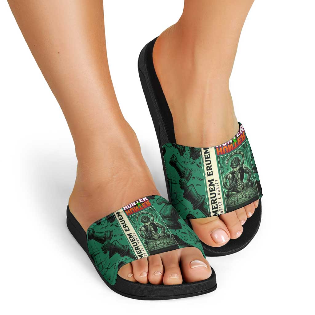 Meruem Chess Theme Slide Sandals with Dark Aura and Strategic Anime Artwork Design - The Mazicc