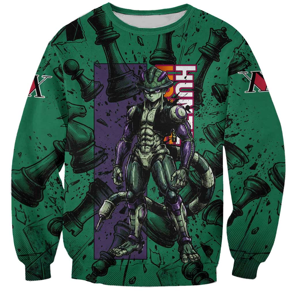 Meruem Chess Theme Sweatshirt with Dark Aura and Strategic Anime Artwork Design - The Mazicc