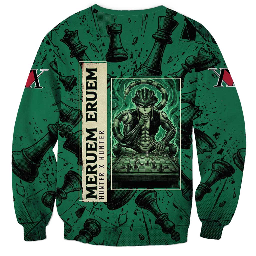 Meruem Chess Theme Sweatshirt with Dark Aura and Strategic Anime Artwork Design - The Mazicc