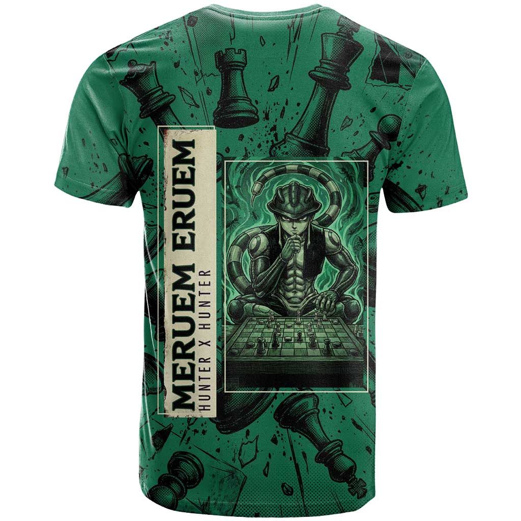 Meruem Chess Theme T Shirt with Dark Aura and Strategic Anime Artwork Design - The Mazicc