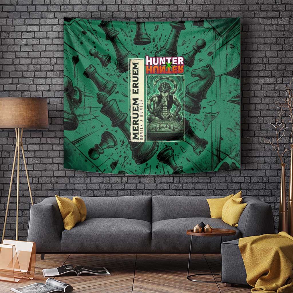 Meruem Chess Theme Tapestry with Dark Aura and Strategic Anime Artwork Design - The Mazicc