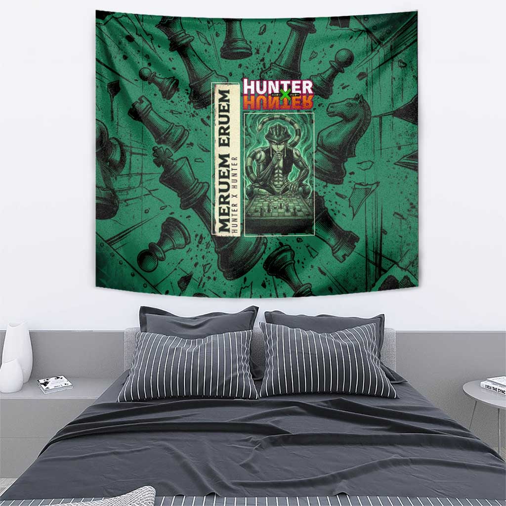 Meruem Chess Theme Tapestry with Dark Aura and Strategic Anime Artwork Design - The Mazicc