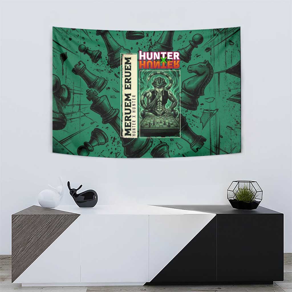 Meruem Chess Theme Tapestry with Dark Aura and Strategic Anime Artwork Design - The Mazicc