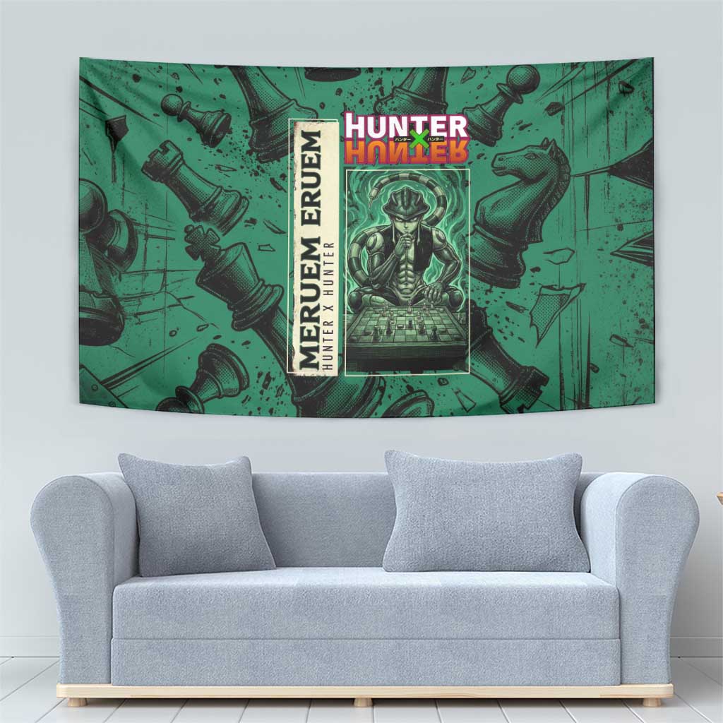 Meruem Chess Theme Tapestry with Dark Aura and Strategic Anime Artwork Design - The Mazicc
