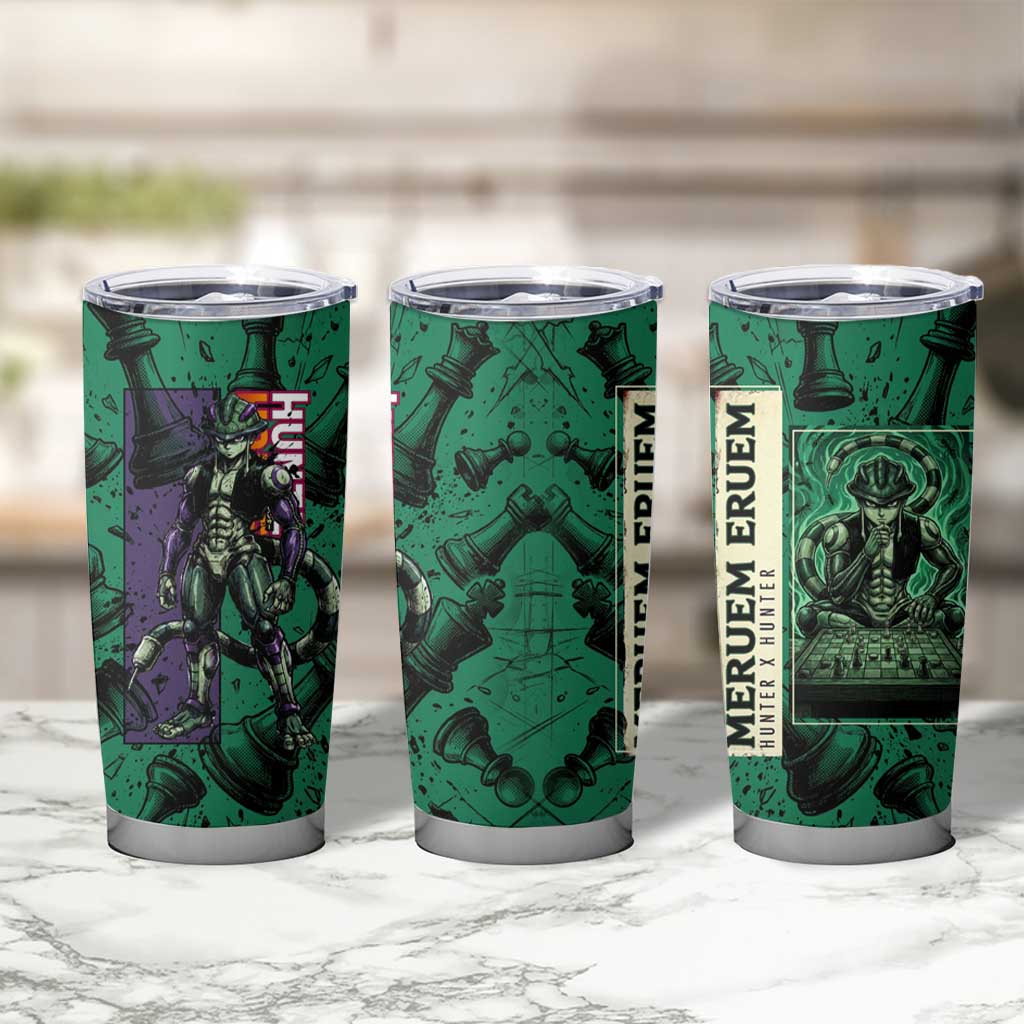 Meruem Chess Theme Tumbler Cup with Dark Aura and Strategic Anime Artwork Design - The Mazicc