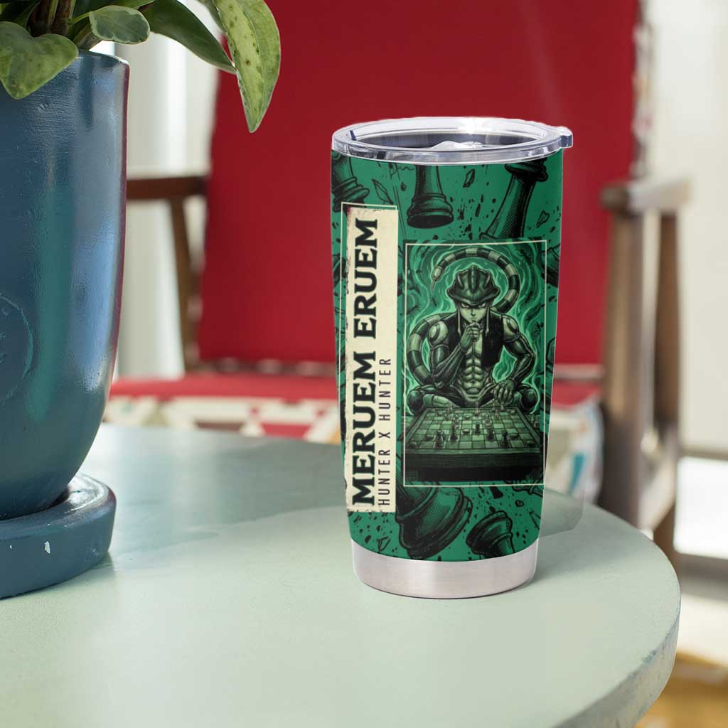 Meruem Chess Theme Tumbler Cup with Dark Aura and Strategic Anime Artwork Design - The Mazicc
