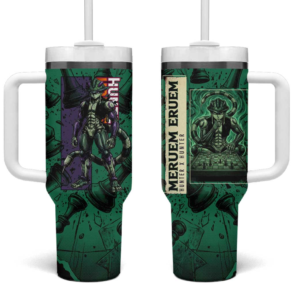 Meruem Chess Theme Tumbler With Handle with Dark Aura and Strategic Anime Artwork Design - The Mazicc