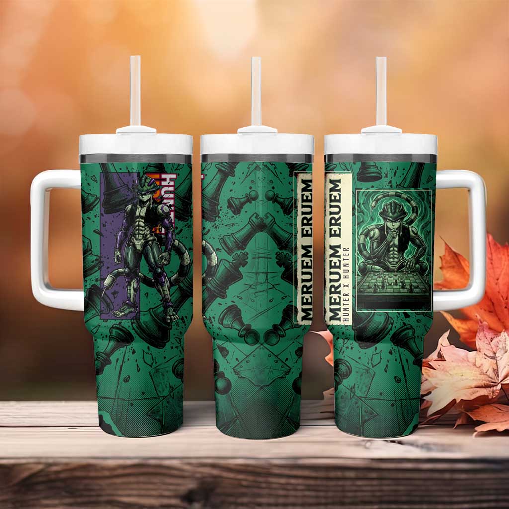 Meruem Chess Theme Tumbler With Handle with Dark Aura and Strategic Anime Artwork Design - The Mazicc