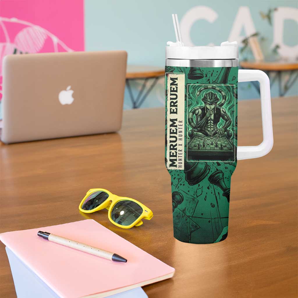 Meruem Chess Theme Tumbler With Handle with Dark Aura and Strategic Anime Artwork Design - The Mazicc