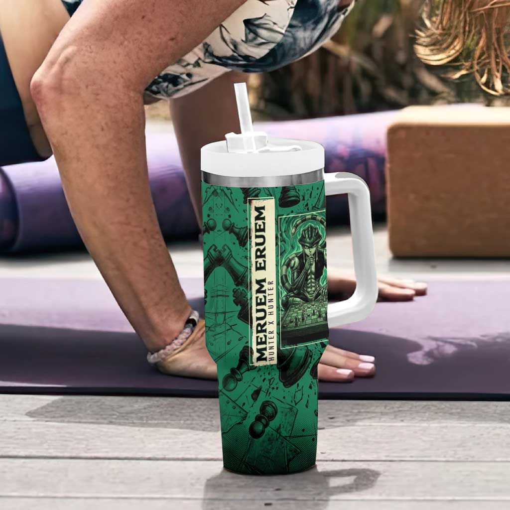 Meruem Chess Theme Tumbler With Handle with Dark Aura and Strategic Anime Artwork Design - The Mazicc
