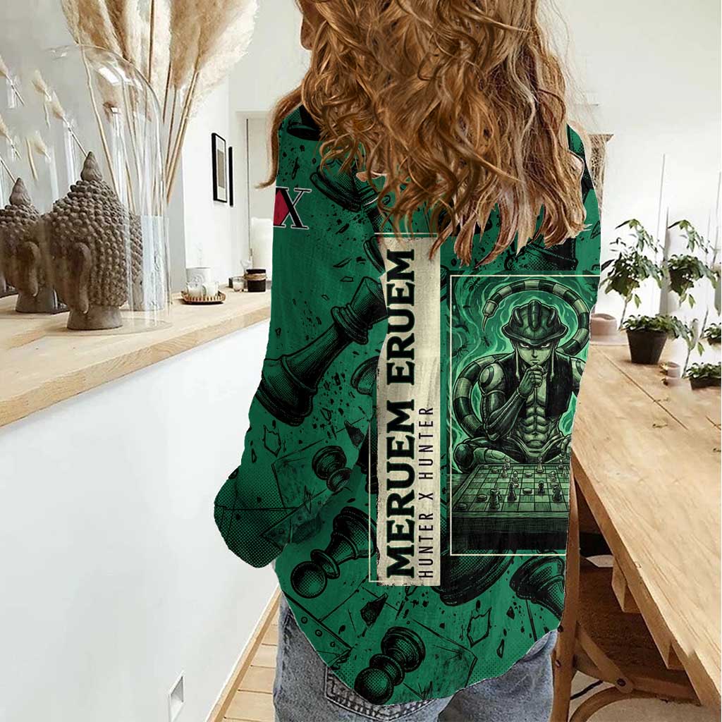 Meruem Chess Theme Women Casual Shirt with Dark Aura and Strategic Anime Artwork Design - The Mazicc