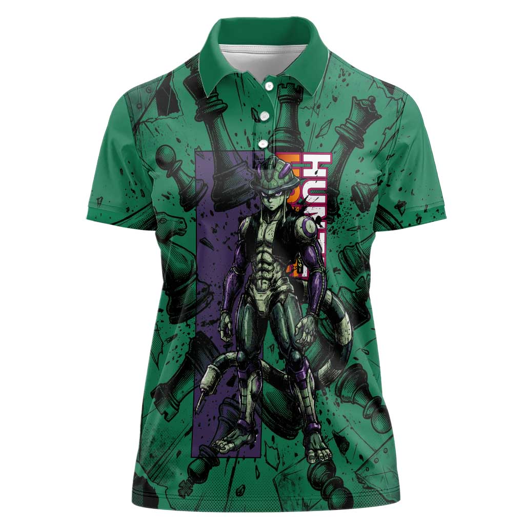 Meruem Chess Theme Women Polo Shirt with Dark Aura and Strategic Anime Artwork Design - The Mazicc