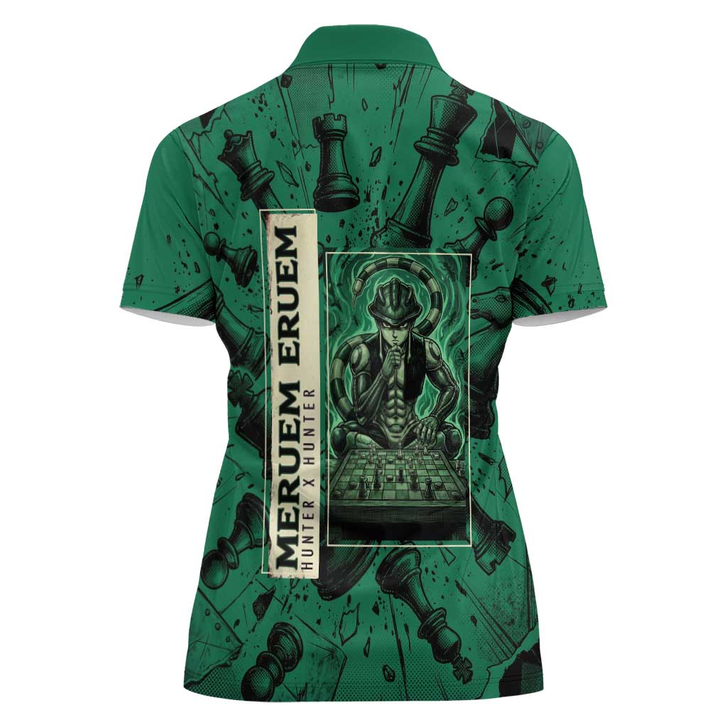 Meruem Chess Theme Women Polo Shirt with Dark Aura and Strategic Anime Artwork Design - The Mazicc