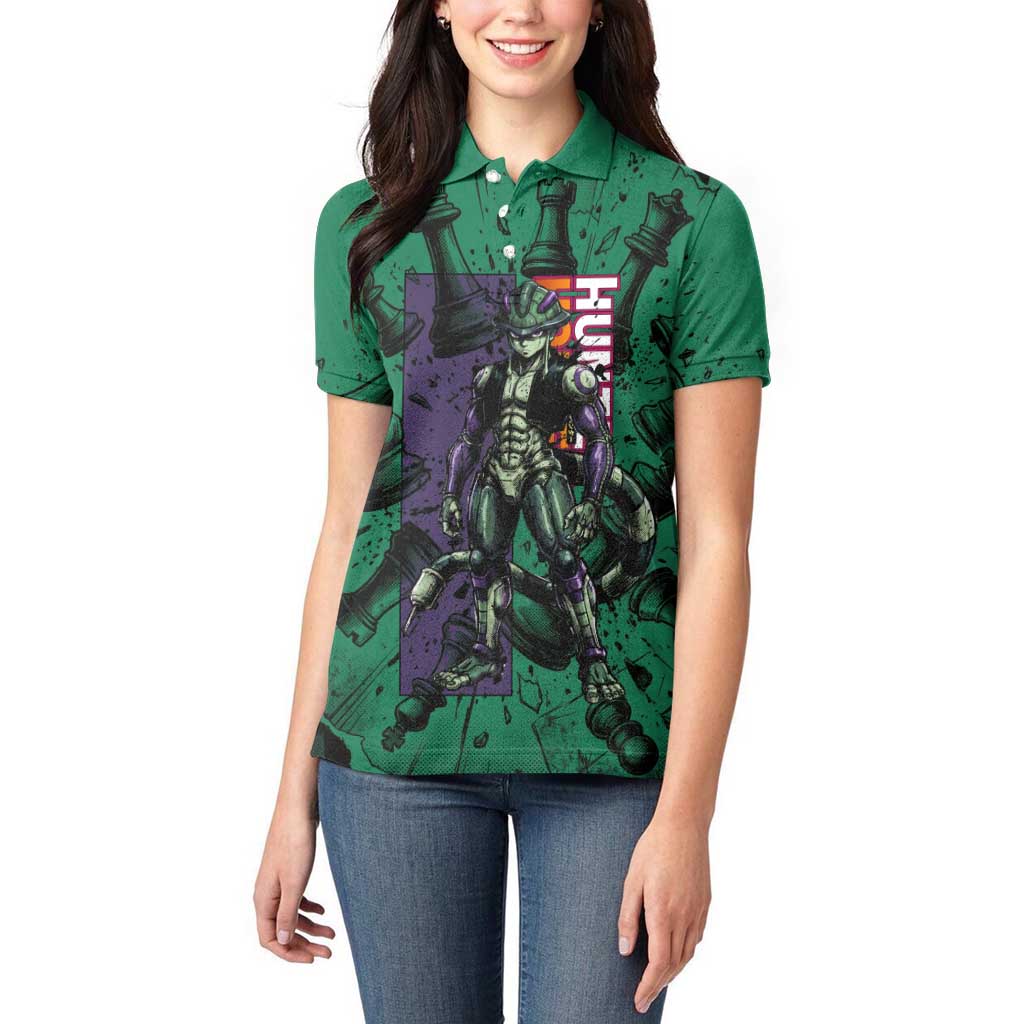 Meruem Chess Theme Women Polo Shirt with Dark Aura and Strategic Anime Artwork Design - The Mazicc