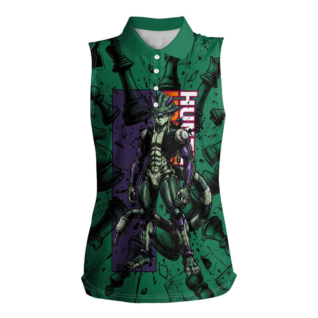 Meruem Chess Theme Women Sleeveless Polo Shirt with Dark Aura and Strategic Anime Artwork Design - The Mazicc