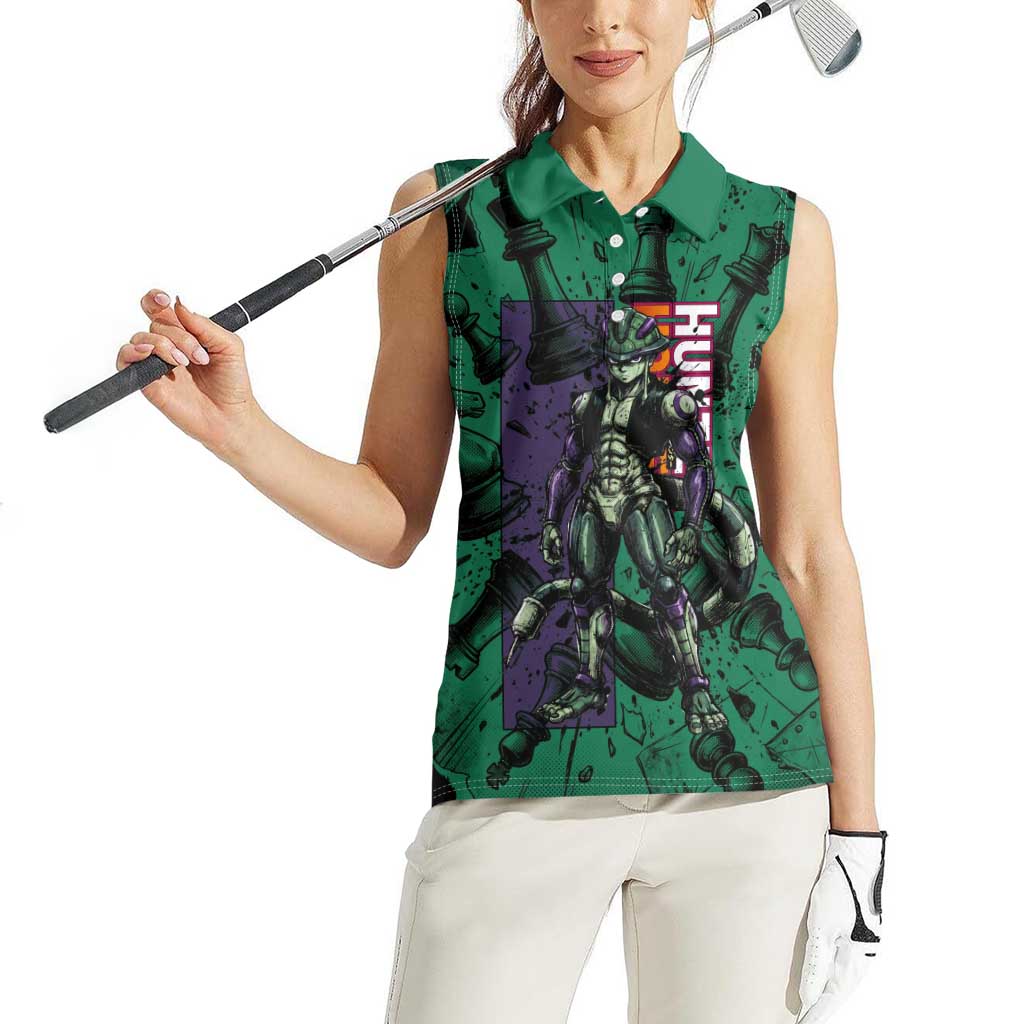 Meruem Chess Theme Women Sleeveless Polo Shirt with Dark Aura and Strategic Anime Artwork Design - The Mazicc
